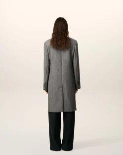 Manteau Gris Croisé Avec Chevron En Laine