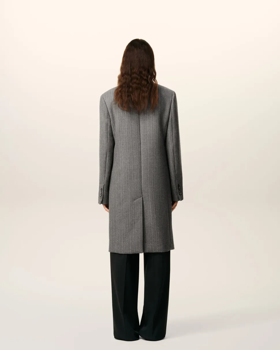 Manteau Gris Croisé Avec Chevron En Laine