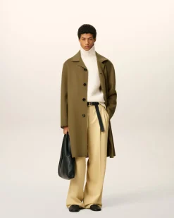 Manteau Vert Ceinturé En Laine