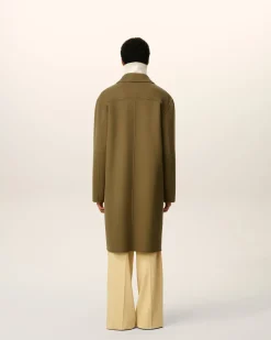 Manteau Vert Ceinturé En Laine