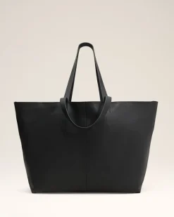 Maxi Cabas Midi Noir En Cuir