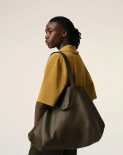 Maxi Cabas Midi Vert En Cuir