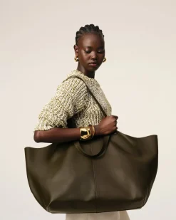 Maxi Cabas Midi Vert En Cuir