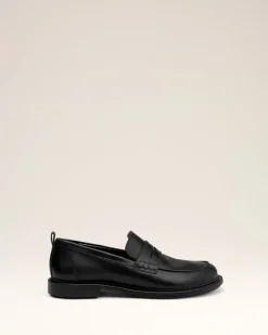 Moccassins Noirs A Bout Anatomique En Cuir