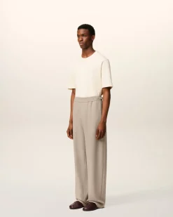 Pantalon Beige Elastiqué En Laine