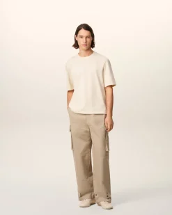 Pantalon Cargo Beige En Gabardine De Coton
