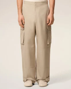 Pantalon Cargo Beige En Gabardine De Coton