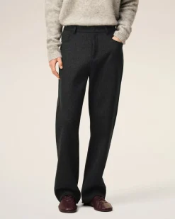 Pantalon Gris Coupe Large En Laine