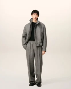 Pantalon Gris Elastiqué A Chevron En Laine