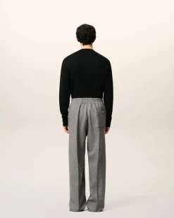 Pantalon Gris Elastiqué A Chevron En Laine