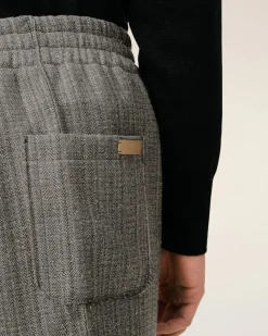 Pantalon Gris Elastiqué A Chevron En Laine