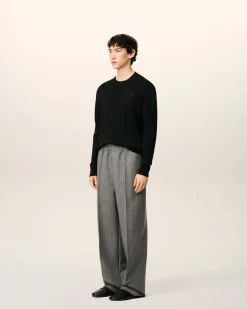 Pantalon Gris Elastiqué A Chevron En Laine