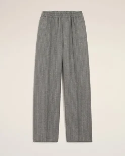 Pantalon Gris Elastiqué A Chevron En Laine