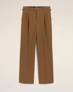 Pantalon Large Marron Avec Pattes De Serrages En Laine