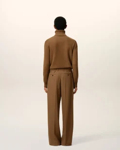 Pantalon Large Marron Avec Pattes De Serrages En Laine