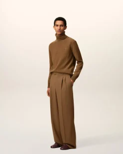 Pantalon Large Marron Avec Pattes De Serrages En Laine