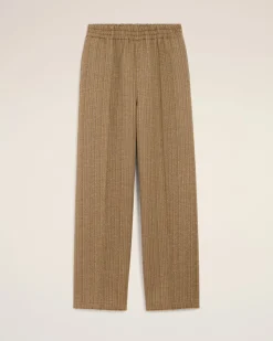 Pantalon Marron Elastiqué A Chevron En Laine