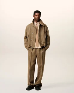 Pantalon Marron Elastiqué A Chevron En Laine