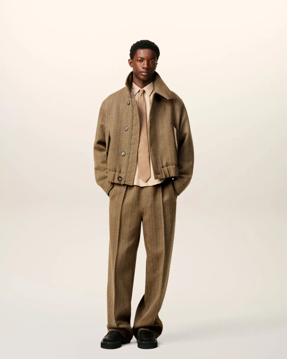 Pantalon Marron Elastiqué A Chevron En Laine