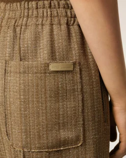 Pantalon Marron Elastiqué A Chevron En Laine