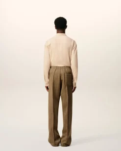 Pantalon Marron Elastiqué A Chevron En Laine