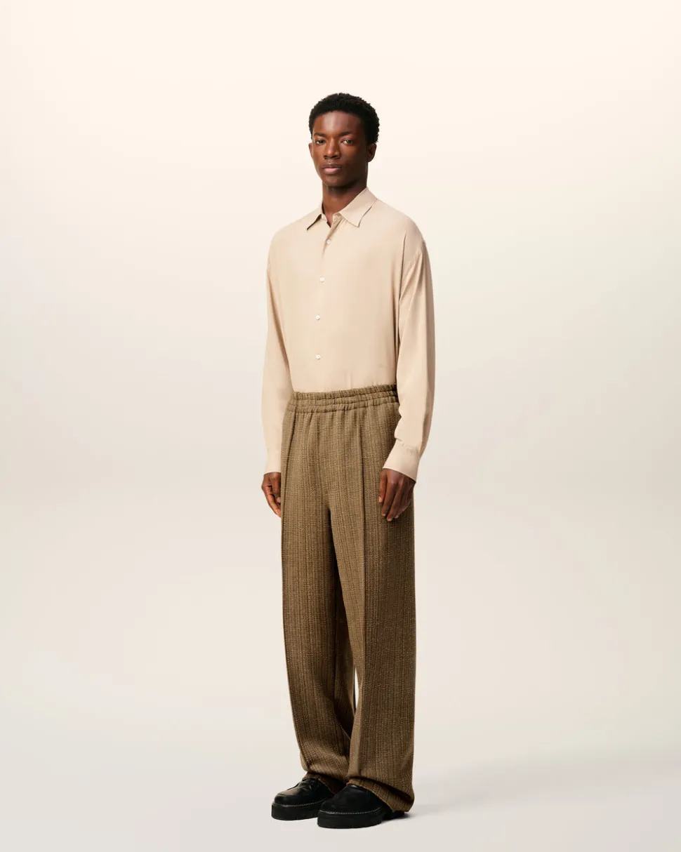 Pantalon Marron Elastiqué A Chevron En Laine