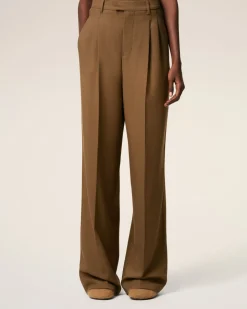 Pantalon Marron Large Taille Haute Avec Pattes De Serrages En Laine