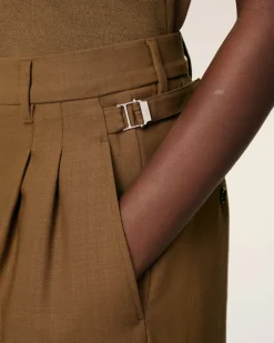 Pantalon Marron Large Taille Haute Avec Pattes De Serrages En Laine