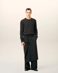 Pantalon Noir Large A Pan En Laine