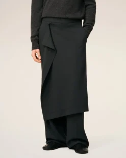 Pantalon Noir Large A Pan En Laine