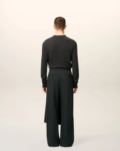 Pantalon Noir Large A Pan En Laine