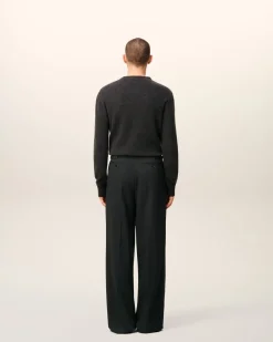 Pantalon Noir Large Taille Basse En Laine