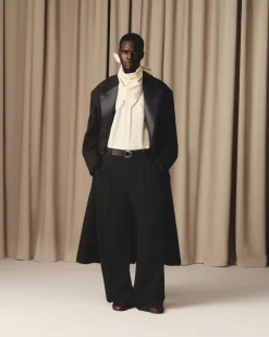 Pantalon Noir Large Taille Basse En Laine