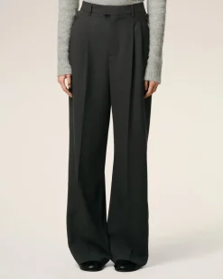 Pantalon Noir Large Taille Haute En Laine
