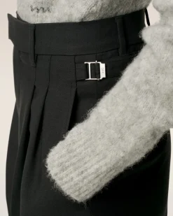 Pantalon Noir Large Taille Haute En Laine