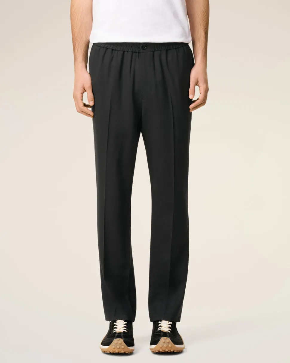 Pantalon Noir Taille Elastiquée En Laine