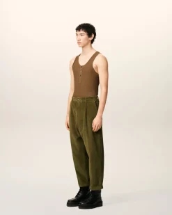 Pantalon Vert Carotte Coupe Oversize En Coton