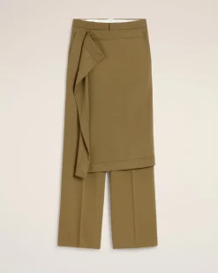 Pantalon Vert Coupe Large A Pan En Laine