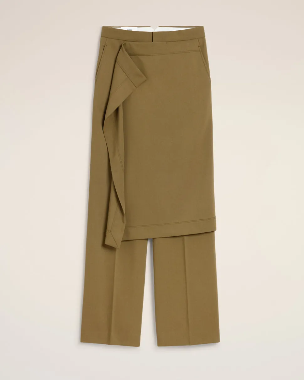 Pantalon Vert Coupe Large A Pan En Laine