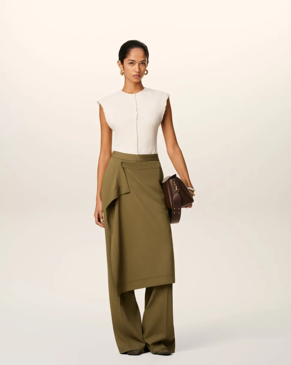 Pantalon Vert Coupe Large A Pan En Laine