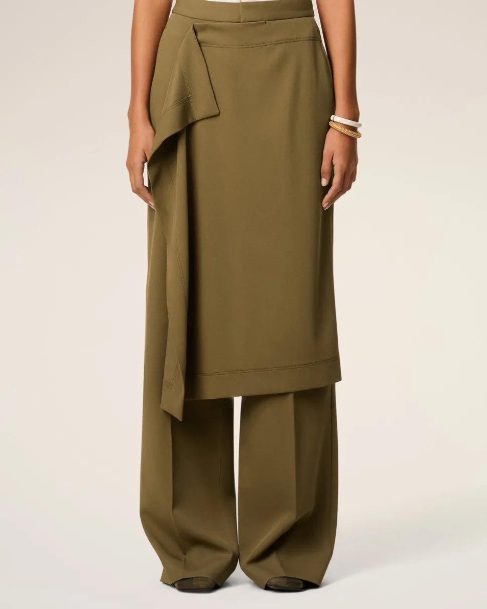 Pantalon Vert Coupe Large A Pan En Laine