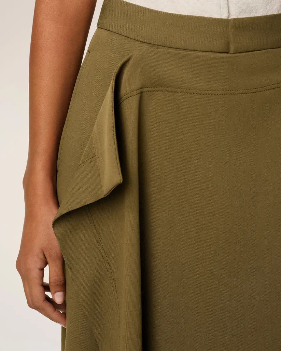 Pantalon Vert Coupe Large A Pan En Laine