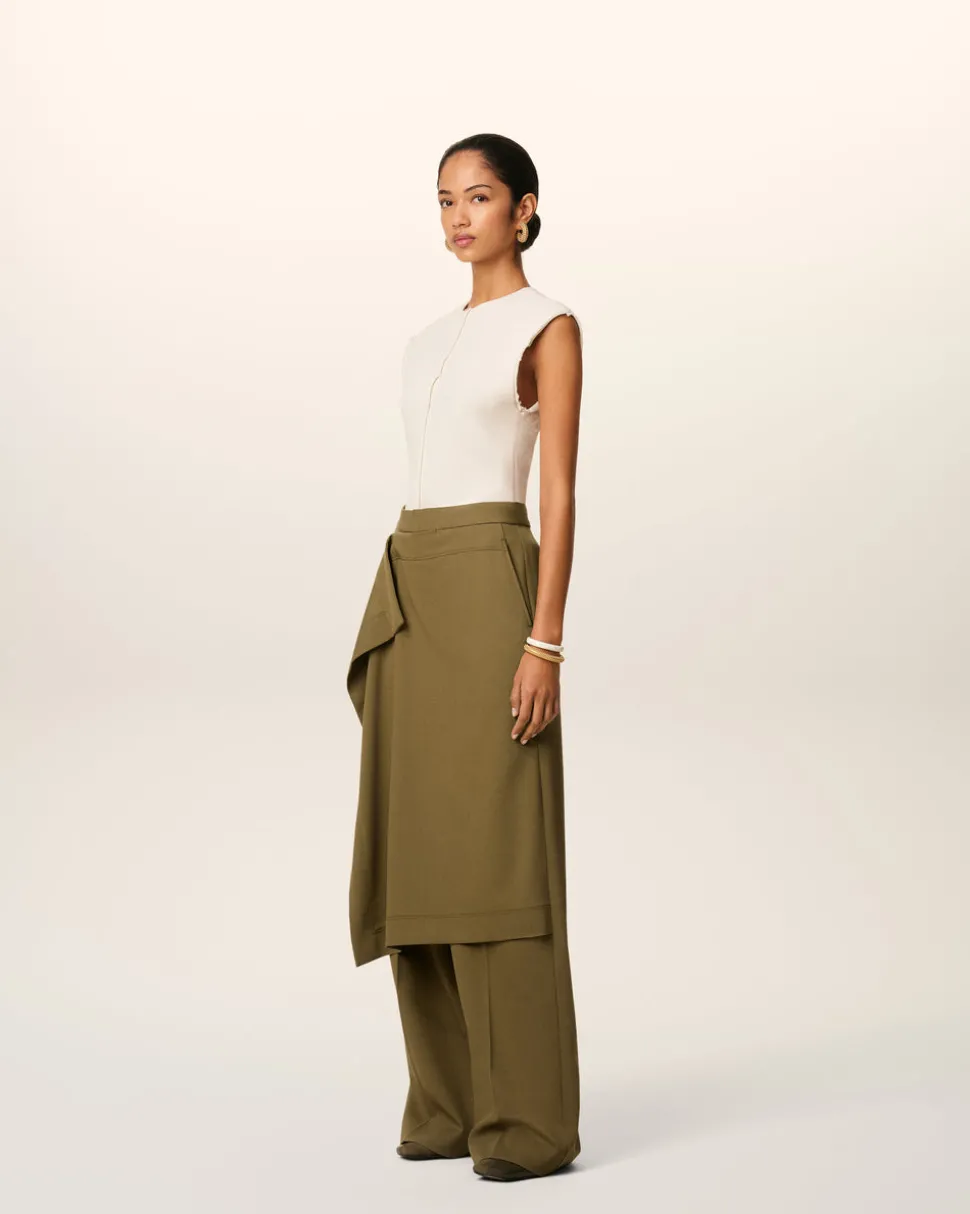 Pantalon Vert Coupe Large A Pan En Laine