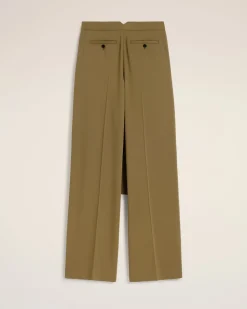 Pantalon Vert Coupe Large A Pan En Laine
