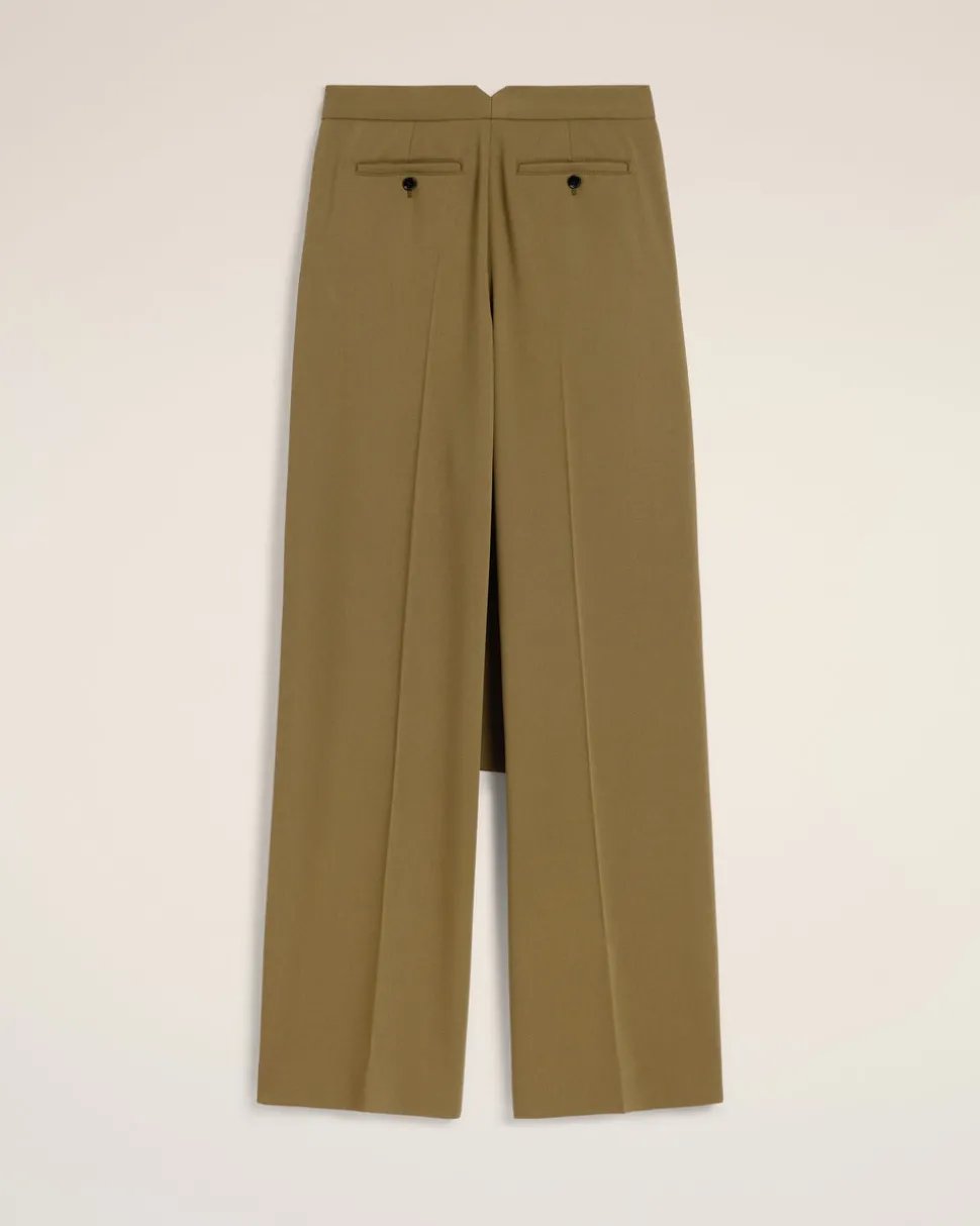 Pantalon Vert Coupe Large A Pan En Laine