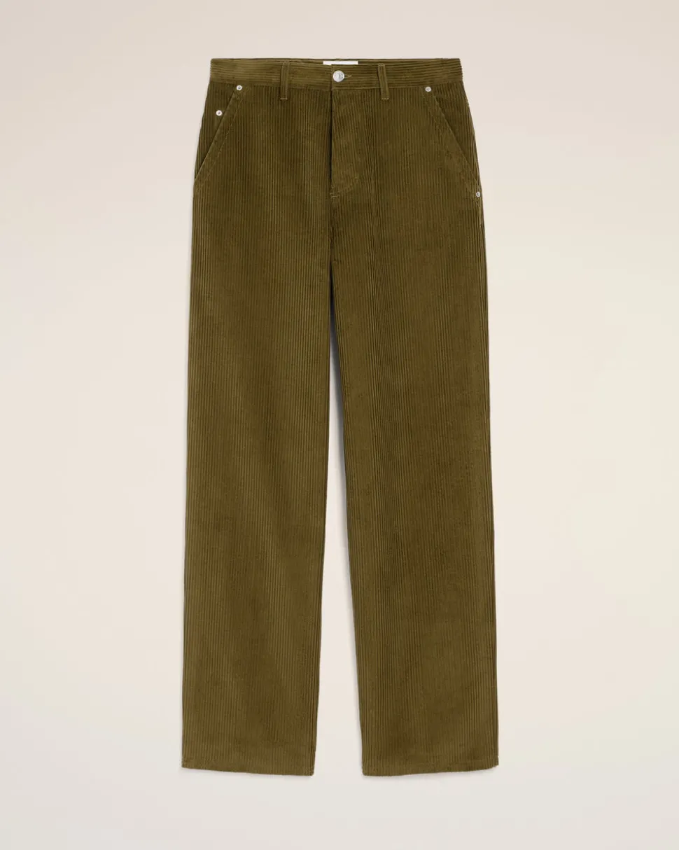 Pantalon Vert Coupe Large Velours En Coton