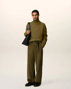 Pantalon Vert Coupe Large Velours En Coton