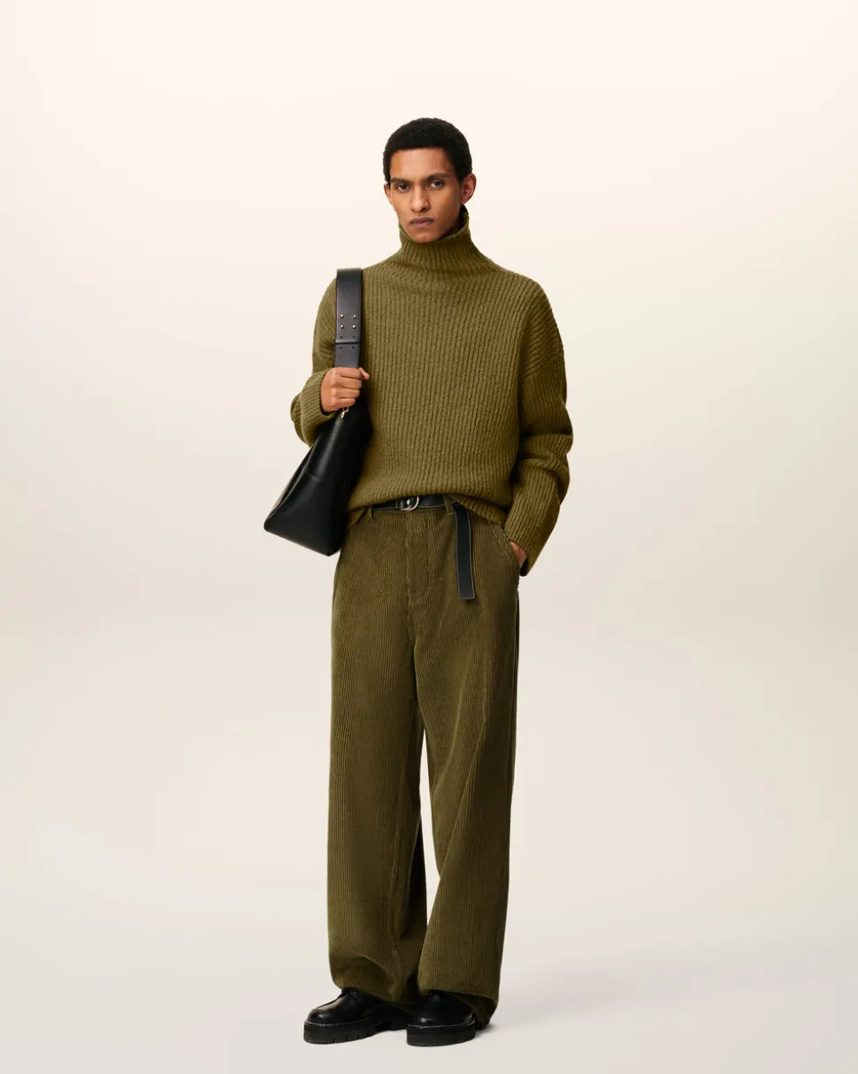 Pantalon Vert Coupe Large Velours En Coton