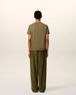 Pantalon Vert Coupe Large Velours En Coton