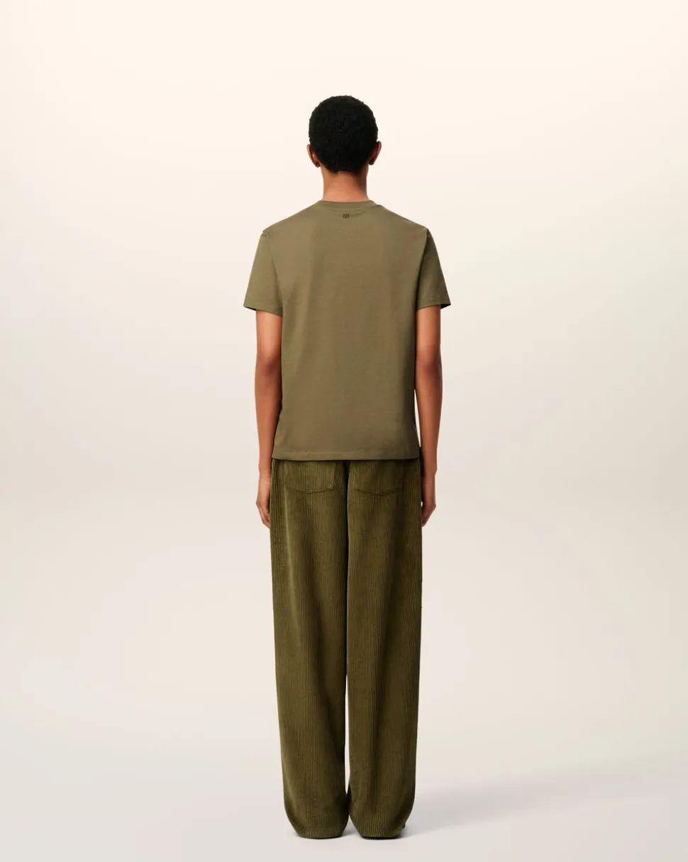 Pantalon Vert Coupe Large Velours En Coton